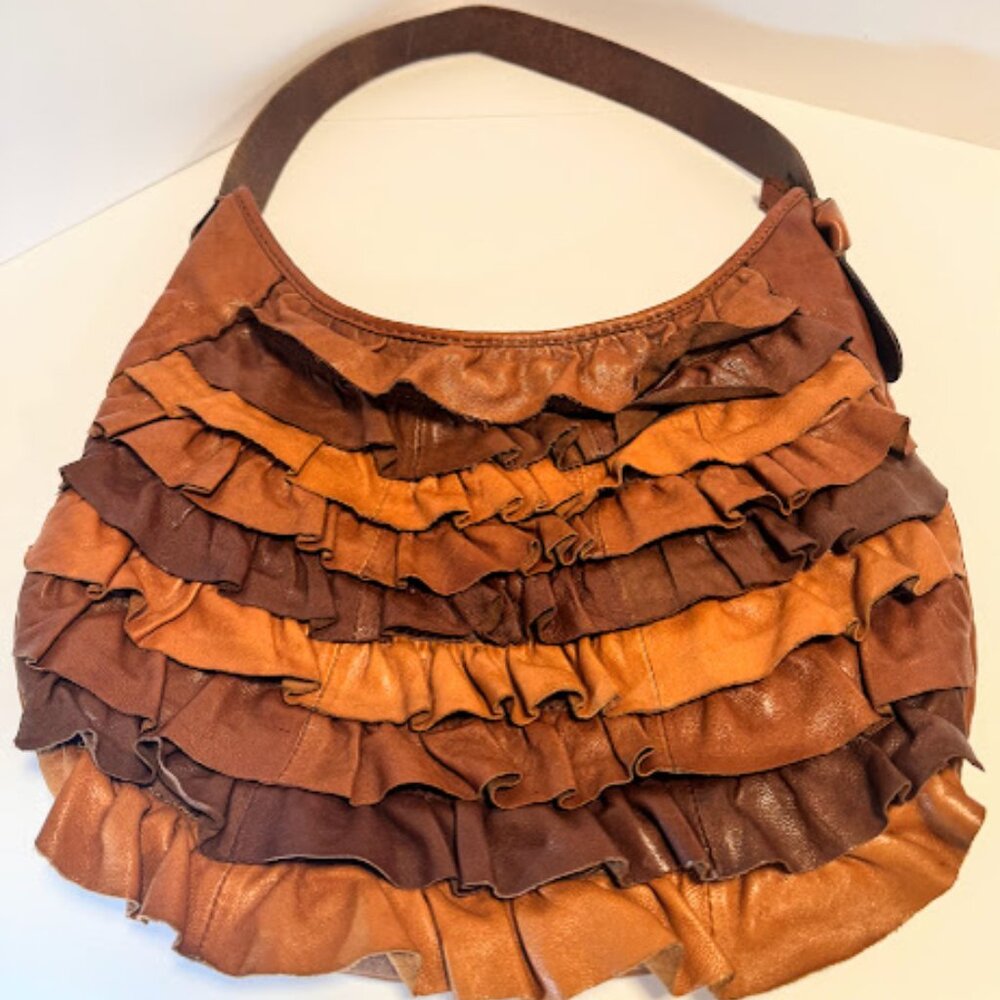 Lucky Brand Ruffled Crossbody Bag in Brown and Tan